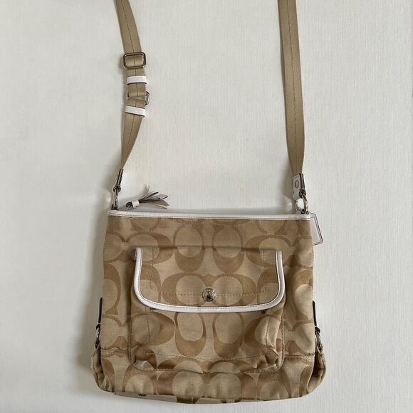 Coach Kyra Signature File Bag Crossbody Silver/Light Khaki/White No F16558 - Picture 2 of 11